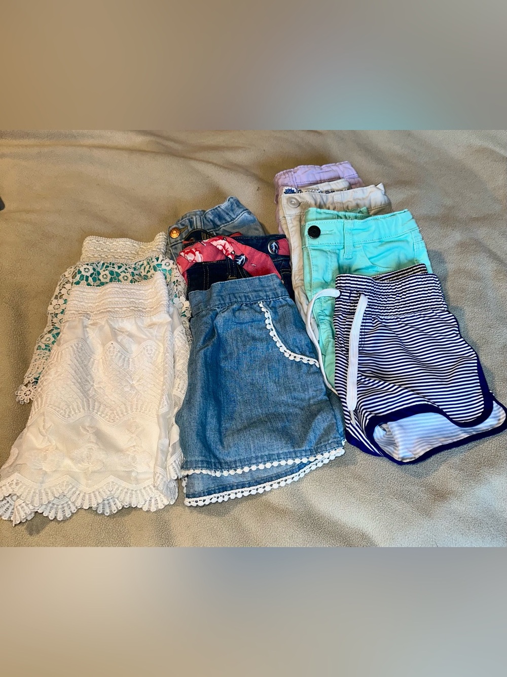 LOT OF 9 girls shorts (2) which are lace SKORTS. Sizes 6-10.
